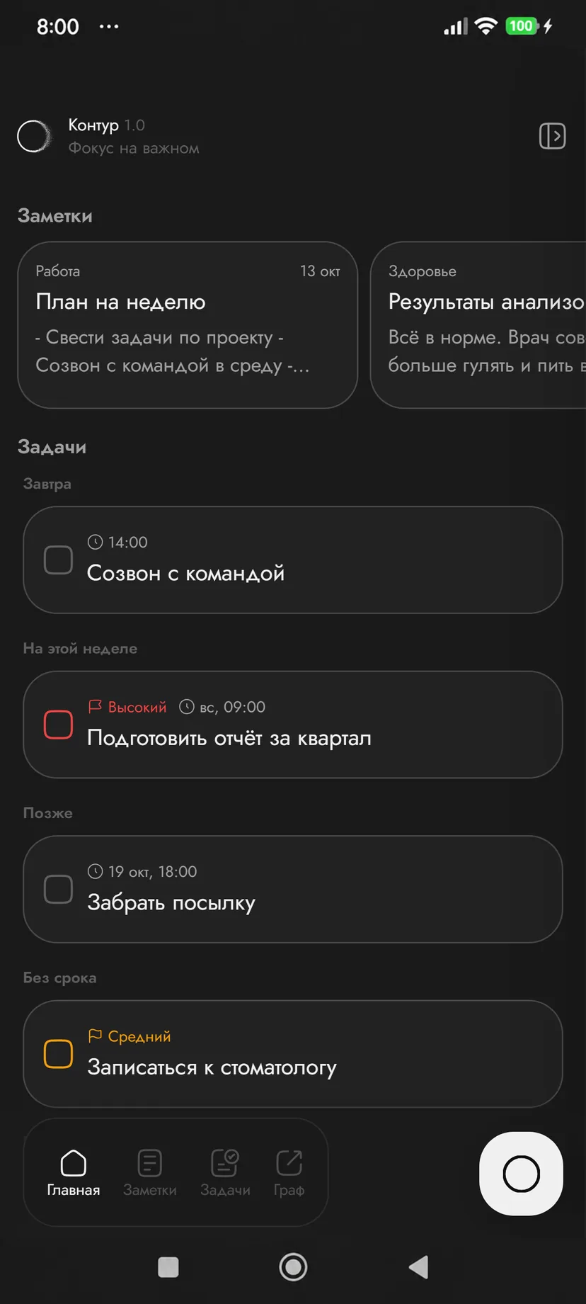 Главная: последние заметки и задачи по срокам